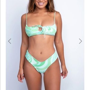 Skatie two piece bathing suit in green print